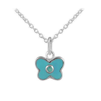 Girl's Sterling Silver Birthstone Enamel Butterfly Necklace (12-18 in)