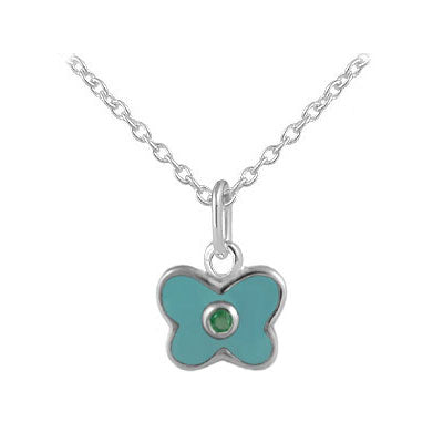 Girl's Sterling Silver Birthstone Enamel Butterfly Necklace (12-18 in)