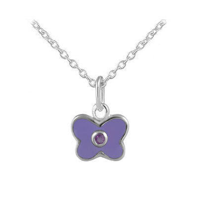 Girl's Sterling Silver Birthstone Enamel Butterfly Necklace (12-18 in)