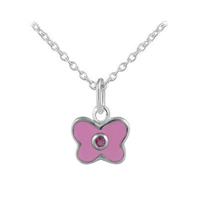 Girl's Sterling Silver Birthstone Enamel Butterfly Necklace (12-18 in)