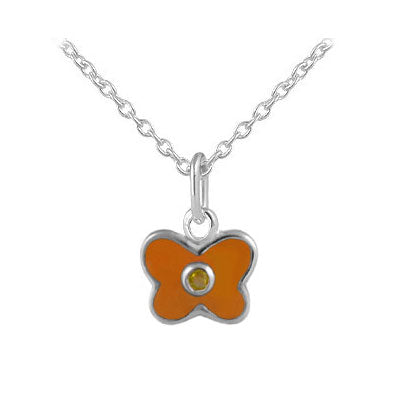 Girl's Sterling Silver Birthstone Enamel Butterfly Necklace (12-18 in)
