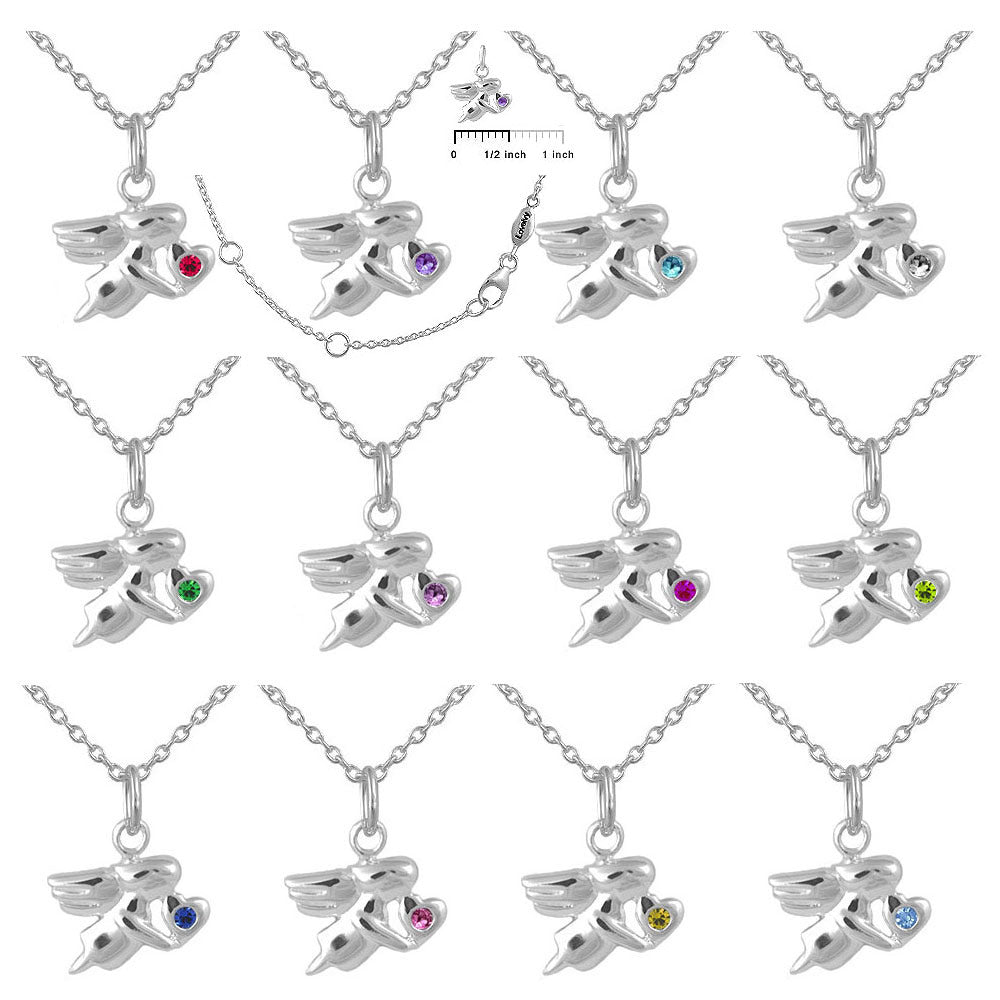 12-18 In Sterling Silver Birthstone Angel Necklace For Children & Teen Girls 2