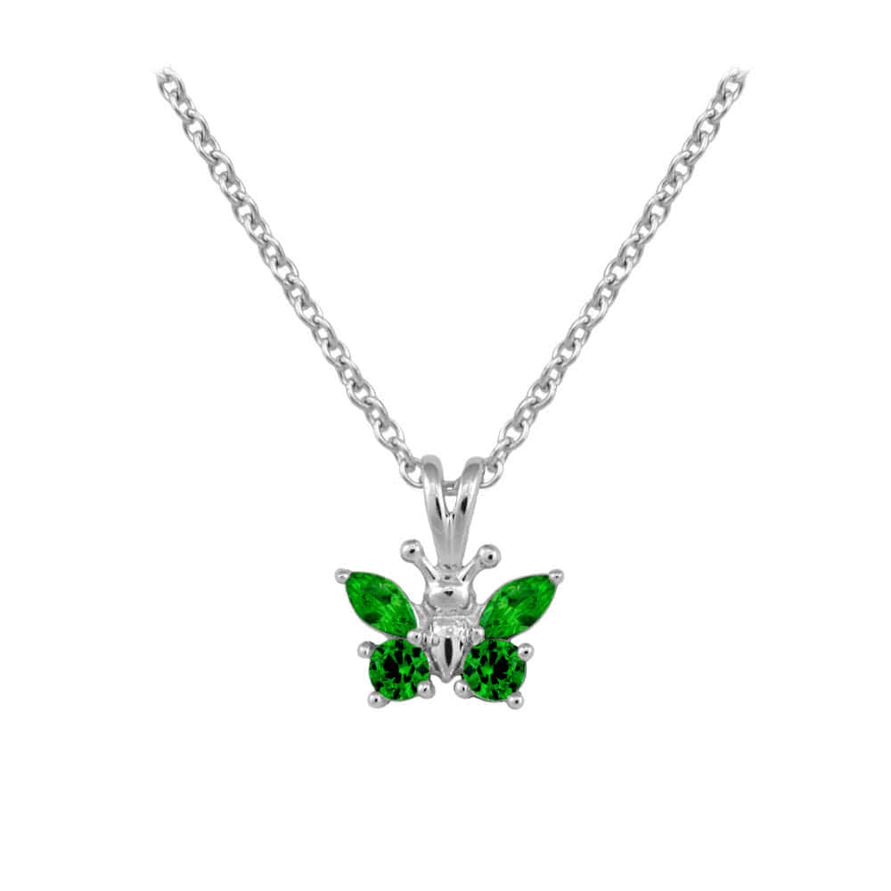 Girl's Sterling Silver CZ Birthstone Butterfly Necklace (15 in)