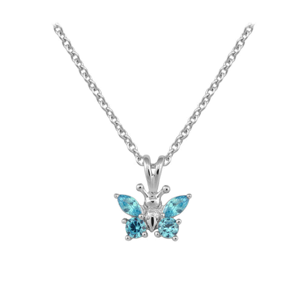 Girl's Sterling Silver CZ Birthstone Butterfly Necklace (15 in)