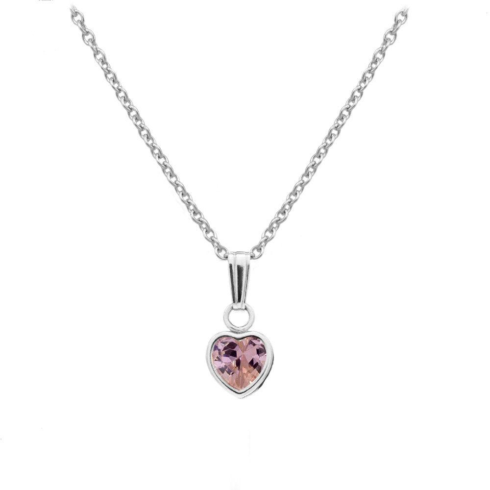 13 In Little Girl's Sterling Silver Simulated Birthstone Heart Pendant Necklace