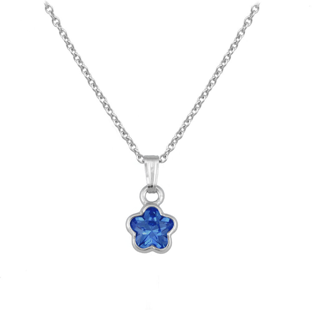 Sterling Silver CZ Birthstone Flower Necklace For Babies & Toddlers (13 in)