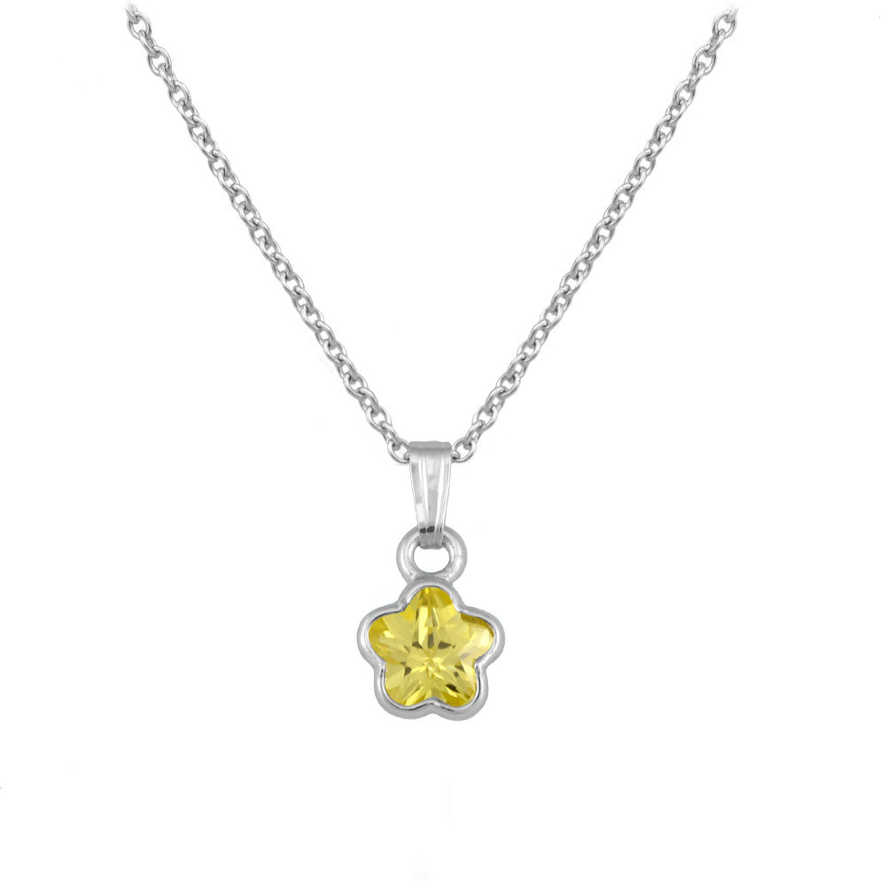 Sterling Silver CZ Birthstone Flower Necklace For Babies & Toddlers (13 in)