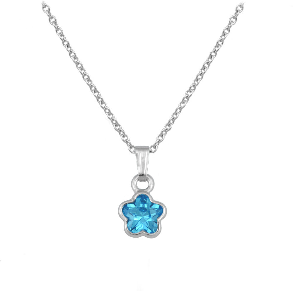 Sterling Silver CZ Birthstone Flower Necklace For Babies & Toddlers (13 in)