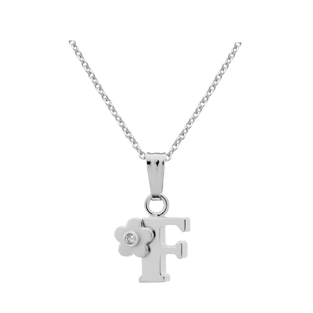 Girls Jewelry - Silver Diamond Initial Flower Pendant Necklace (14-16 In)