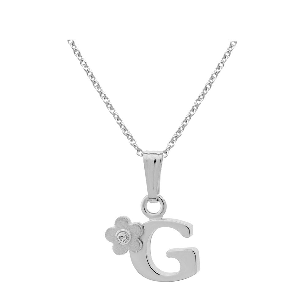 Girls Jewelry - Silver Diamond Initial Flower Pendant Necklace (14-16 In)