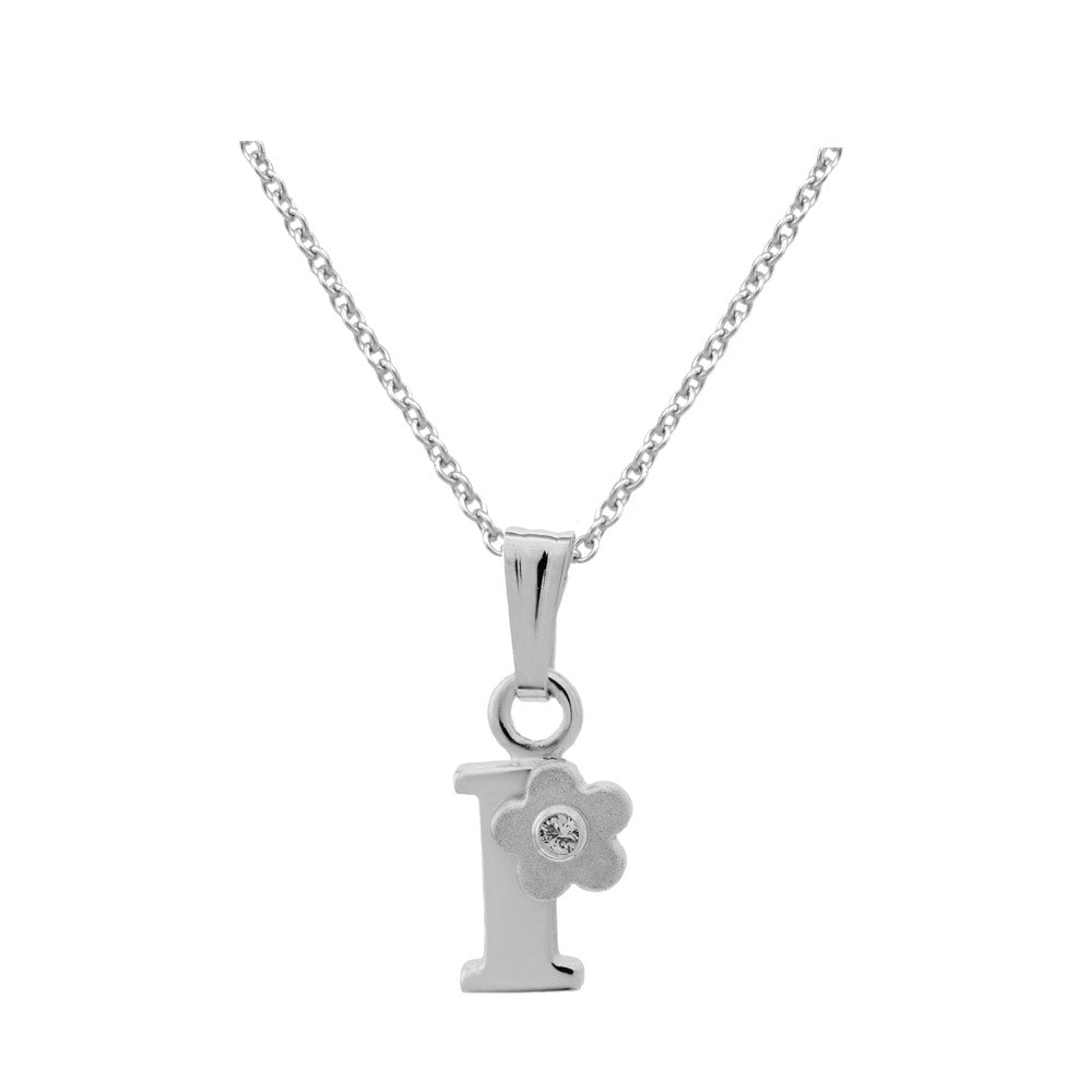 Girls Jewelry - Silver Diamond Initial Flower Pendant Necklace (14-16 In)