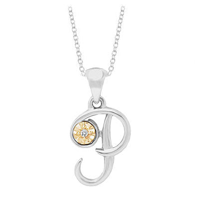 Silver & 14K Gold Diamond Script Initial P Children's Necklace (14-16 in) 1