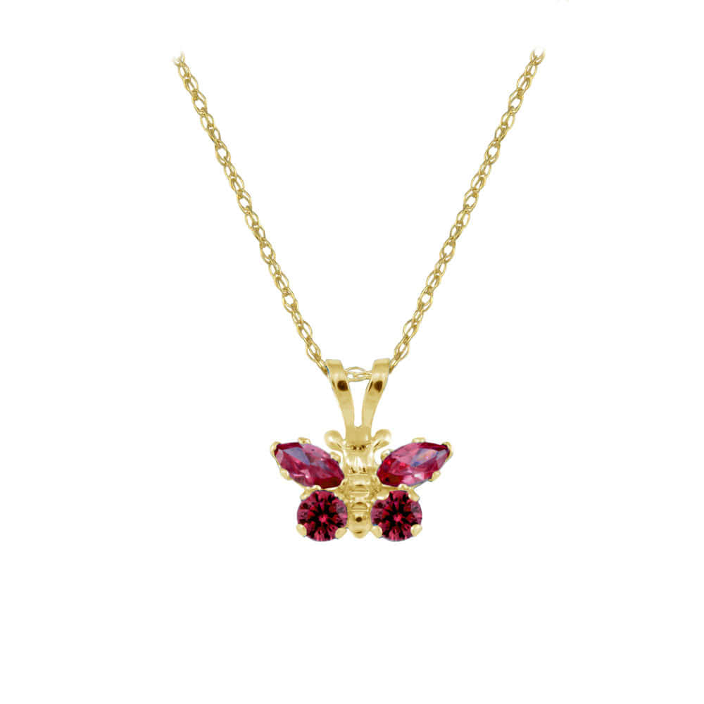 Girl's 14K Yellow Gold CZ Birthstone Butterfly Necklace (15 in)