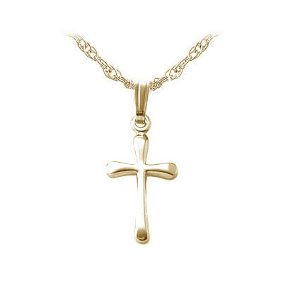 Children 14K Yellow Gold Cross Pendant Necklace For Girls (13 and15 in)