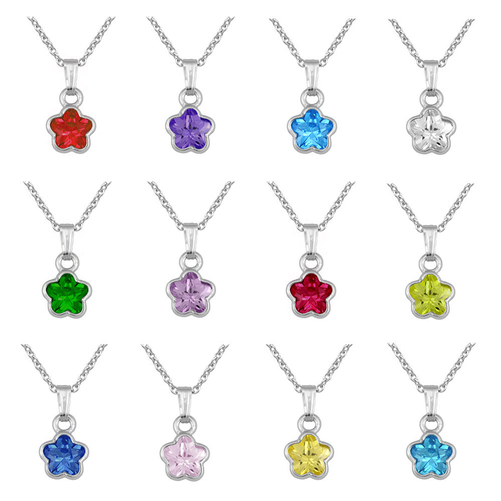 Sterling Silver CZ Birthstone Flower Necklace For Babies & Toddlers (13 in) 2