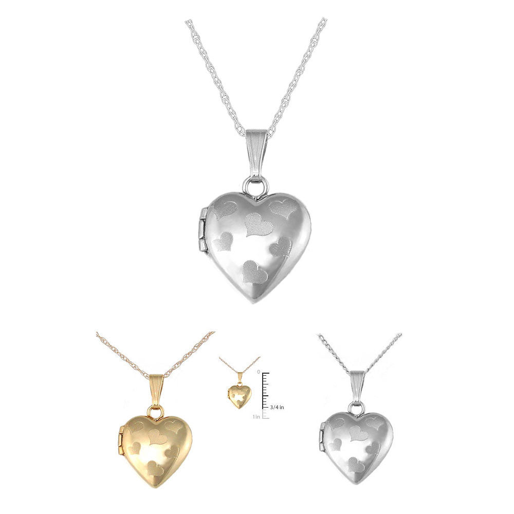 Girls Jewelry - 15 Inches Gold Or Silver Etched Heart Locket Necklace 2