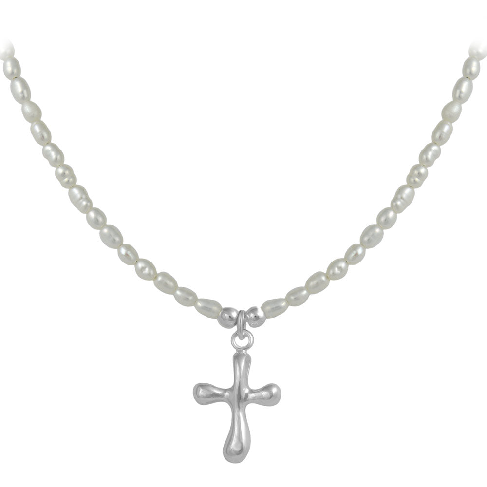 Girls 15-17 Inches Silver Freshwater Cultured Pearl Cross, Heart Or Candy Necklace