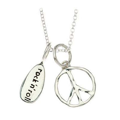 Children Sterling Silver Peace/Rock & Roll Pendants Necklace (14 In) 1