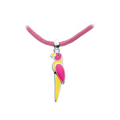 Silver Enameled Paradise Parrot Pendant Cord Necklace For Kids (12 or 14 in) 1