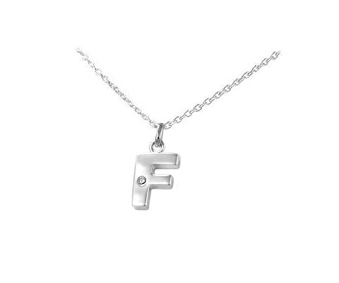 Children's Silver Diamond Initial F Pendant Necklace (14,16,18 in) 1