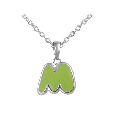 Girls Jewelry - Sterling Silver Color Enameled Initial Pendant Necklace (12-18 in)