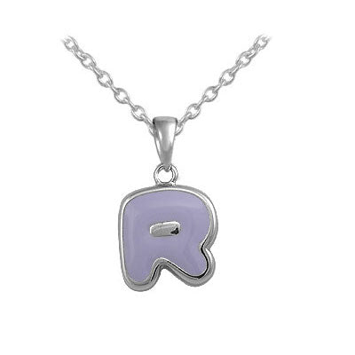 Girls Jewelry - Sterling Silver Color Enameled Initial Pendant Necklace (12-18 in)