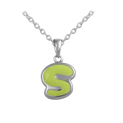 Girls Jewelry - Sterling Silver Color Enameled Initial Pendant Necklace (12-18 in)