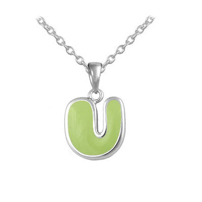 Girls Jewelry - Sterling Silver Color Enameled Initial Pendant Necklace (12-18 in)