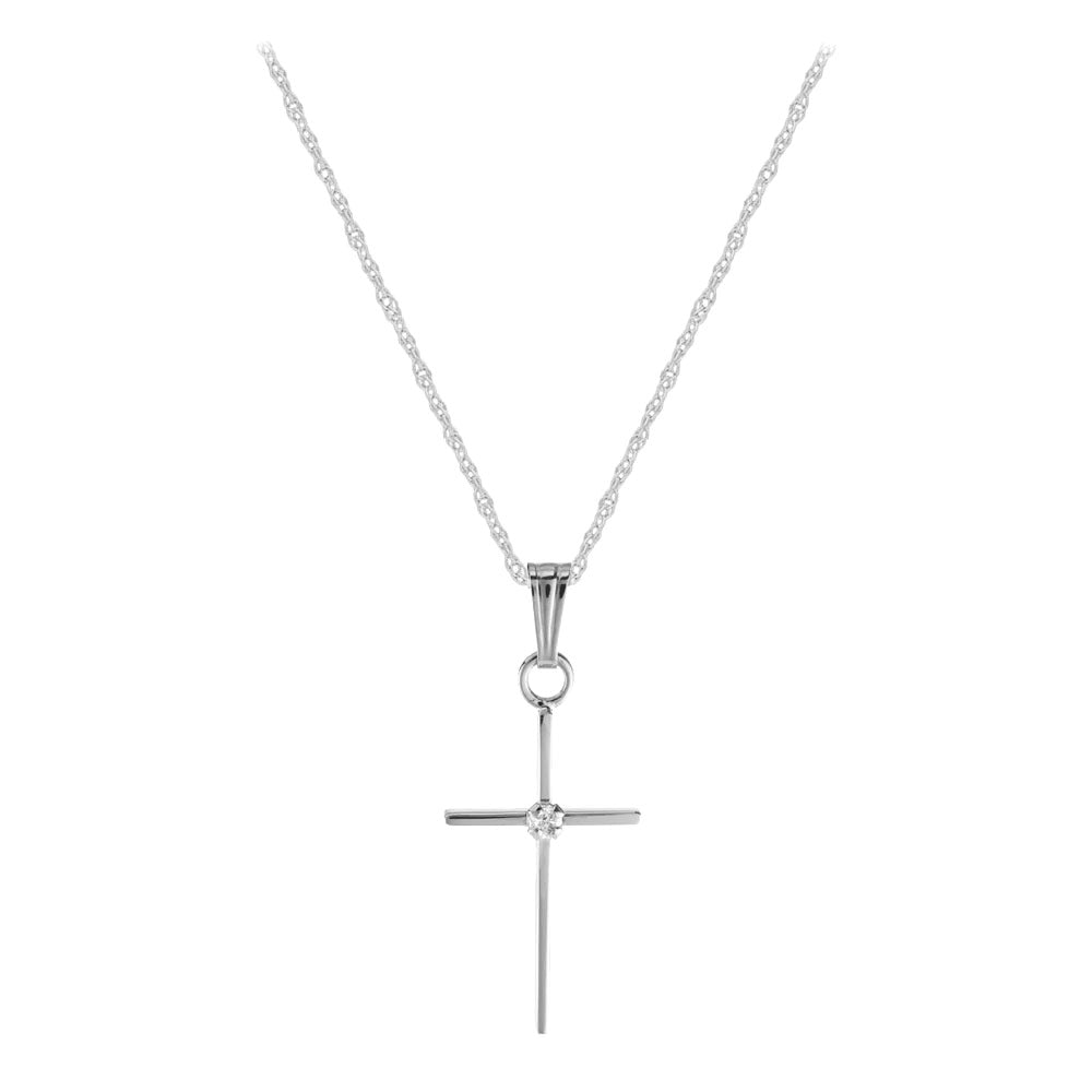 15 In Children 14K Yellow Or White Gold Diamond Accent Cross Pendant Necklace 1