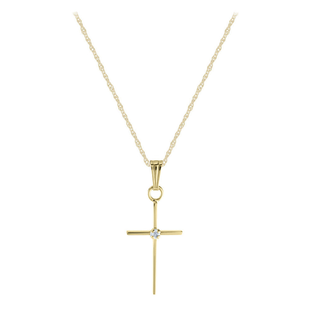 15 In Children 14K Yellow Or White Gold Diamond Accent Cross Pendant Necklace