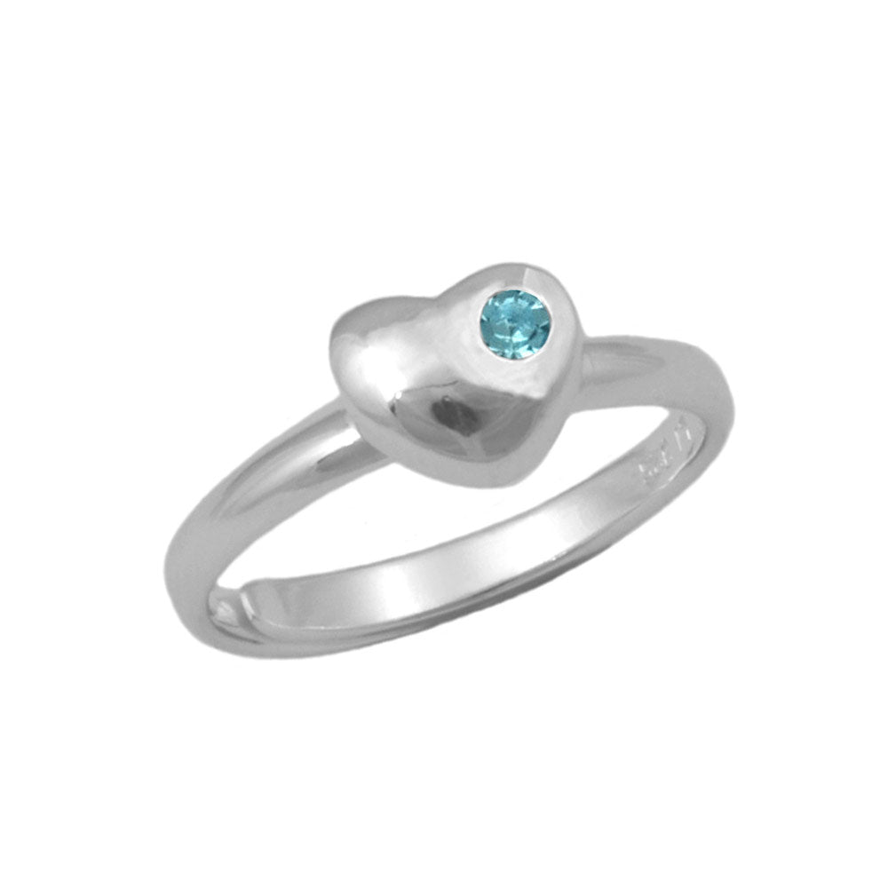 Sterling Silver Simulated Birthstone Heart Ring Adjustable Size 3 To 7 For Girls 1