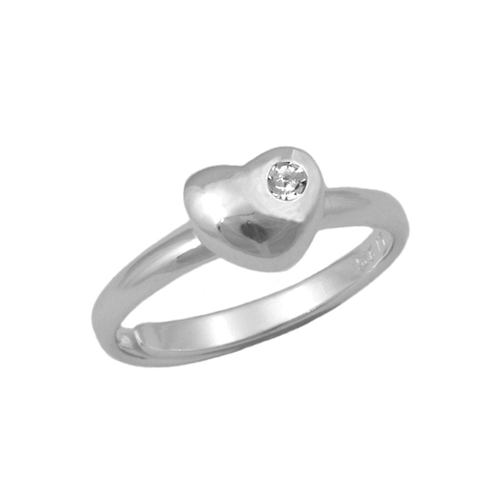 Sterling Silver Simulated Birthstone Heart Ring Adjustable Size 3 To 7 For Girls