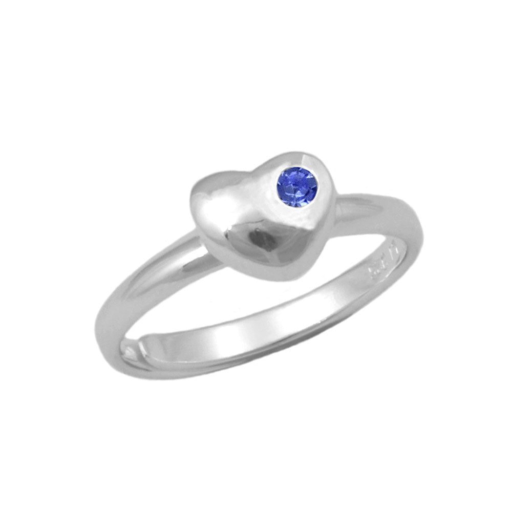 Sterling Silver Simulated Birthstone Heart Ring Adjustable Size 3 To 7 For Girls