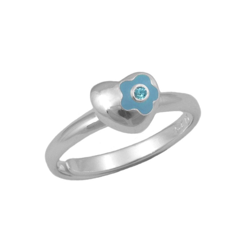 Girl Sterling Silver Heart Flower Simulated Birthstone Ring Adjustable Size 3-7