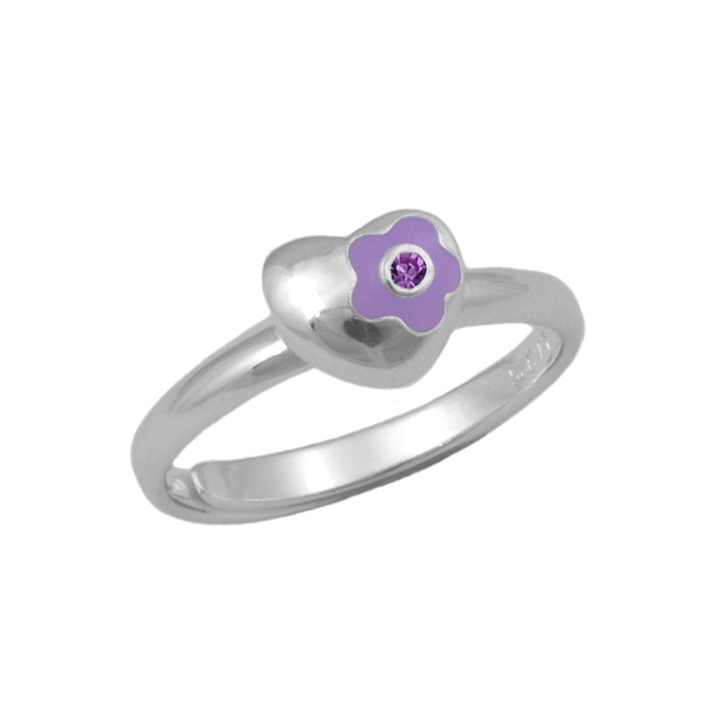 Girl Sterling Silver Heart Flower Simulated Birthstone Ring Adjustable Size 3-7