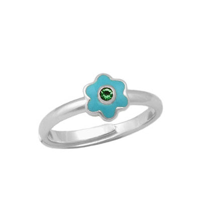 Girl Sterling Silver Birthstone Enamel Flower Ring Adjustable Size 3-7