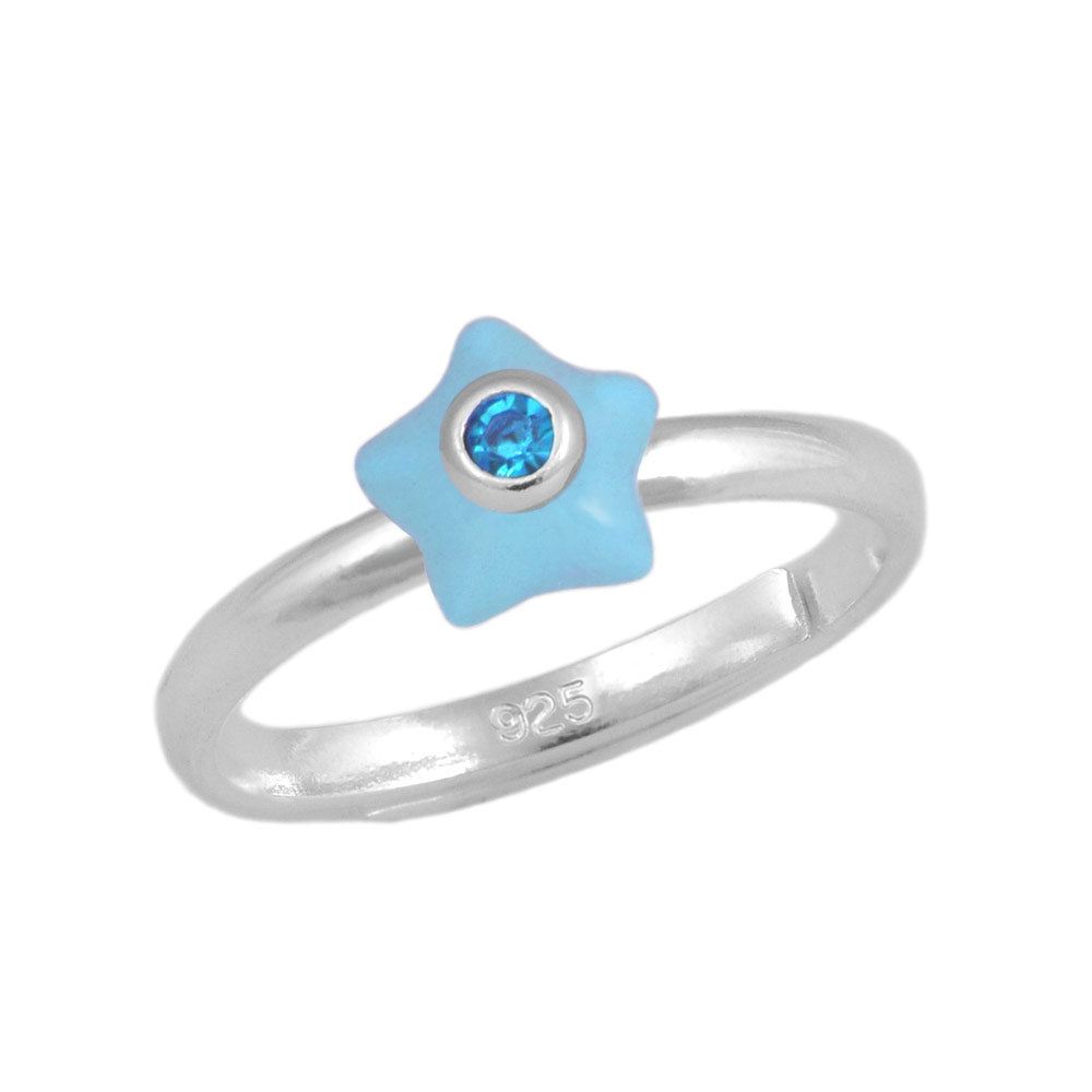 Girl's Sterling Silver Adjustable Birthstone Enamel Star Ring (Size 3-7) 1