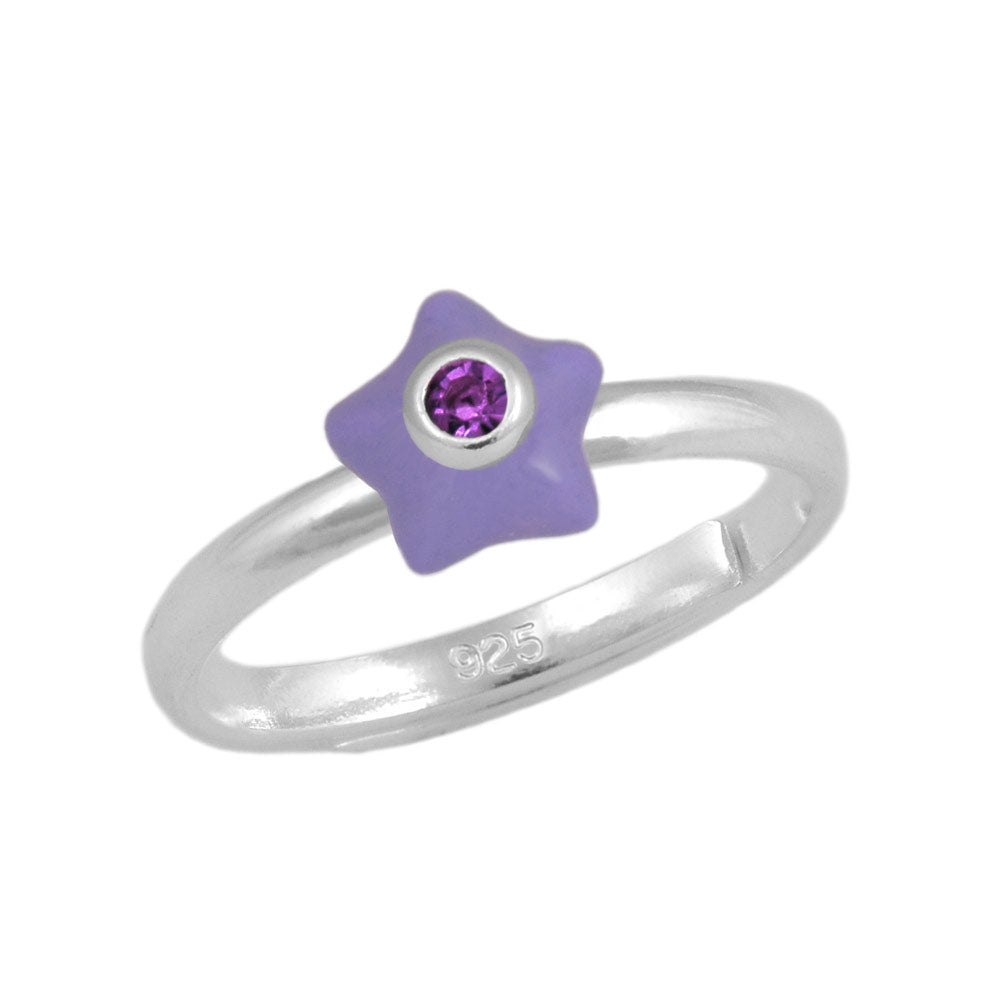 Girl's Sterling Silver Adjustable Birthstone Enamel Star Ring (Size 3-7)