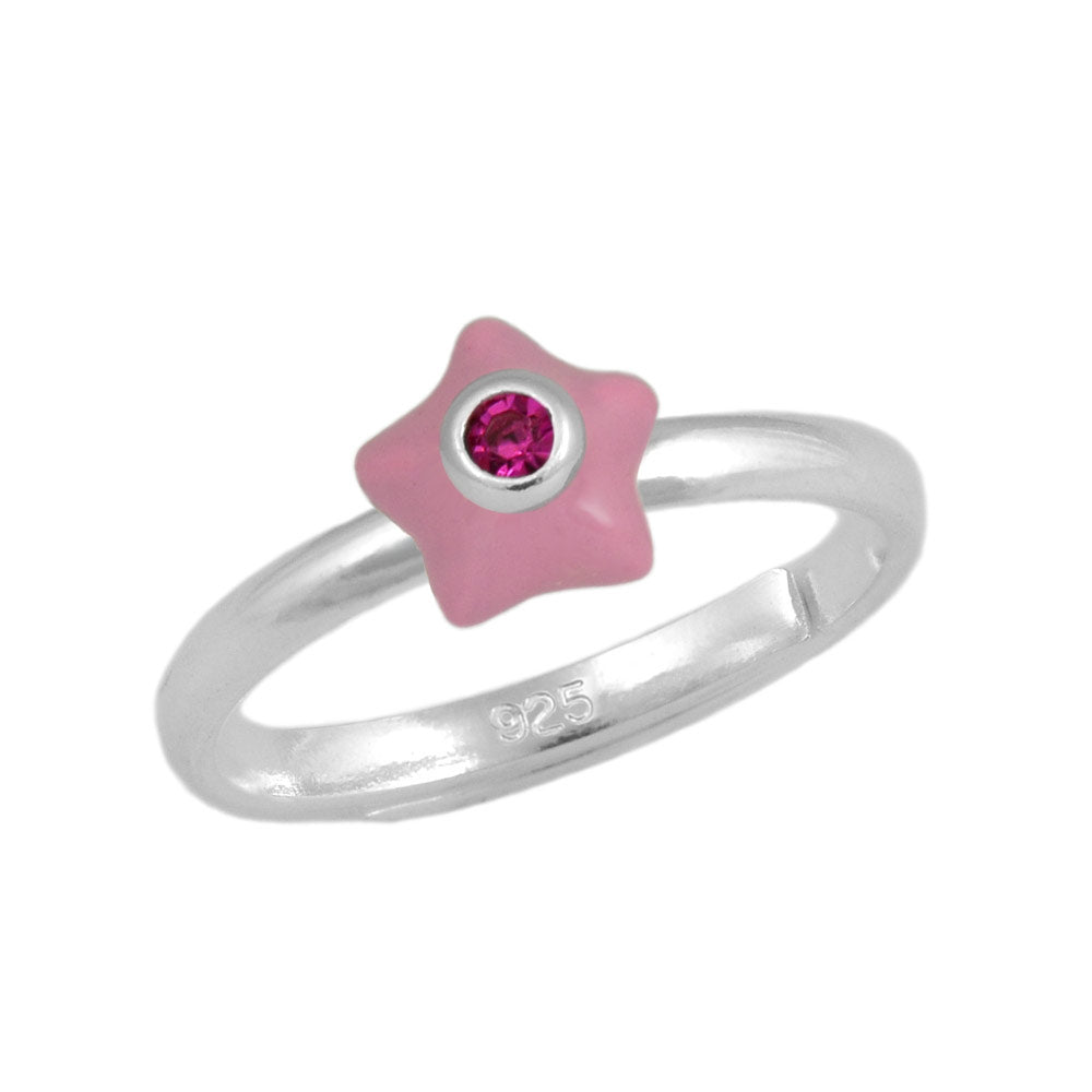 Girl's Sterling Silver Adjustable Birthstone Enamel Star Ring (Size 3-7)