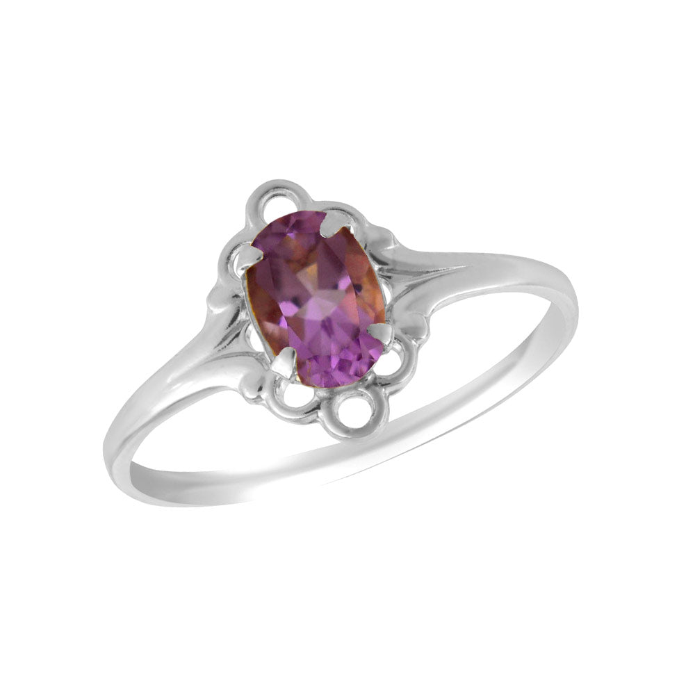 Sterling Silver Oval Shape Birthstone Ring For Girls (Size 4)