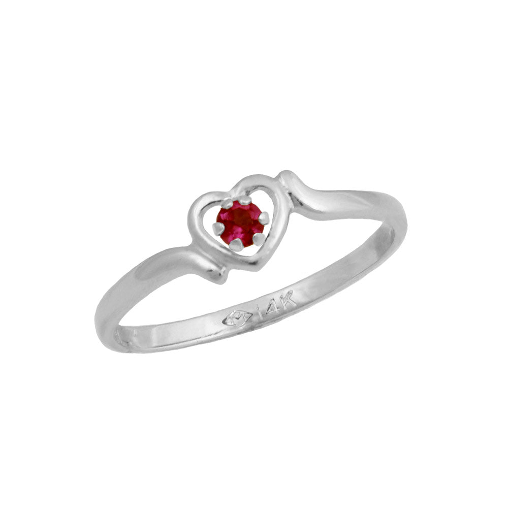 4 1/2 Girls 14K White Gold Genuine Birthstone Heart Shaped Ring For Children & Tweens