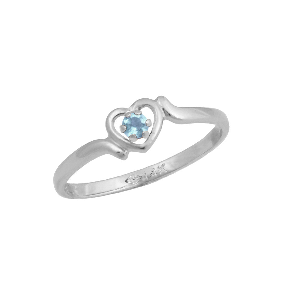 4 1/2 Girls 14K White Gold Genuine Birthstone Heart Shaped Ring For Children & Tweens