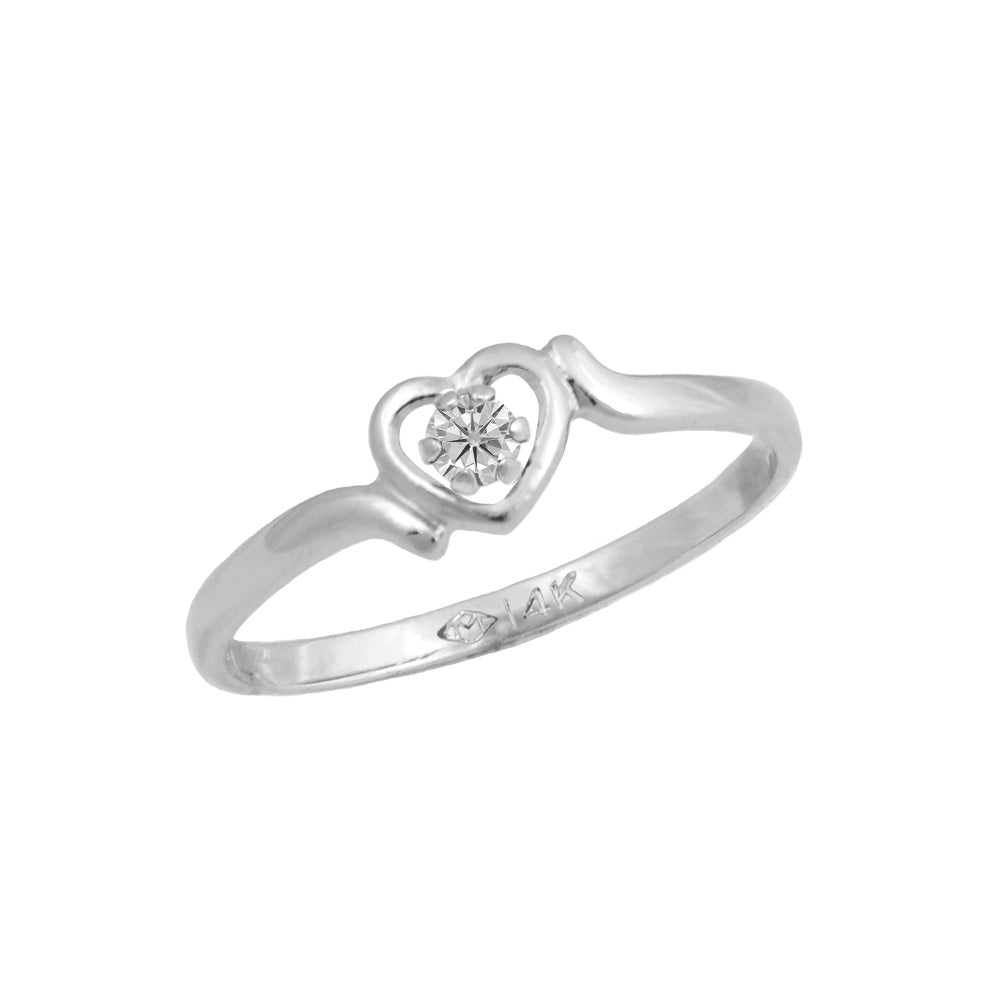 4 1/2 Girls 14K White Gold Genuine Birthstone Heart Shaped Ring For Children & Tweens