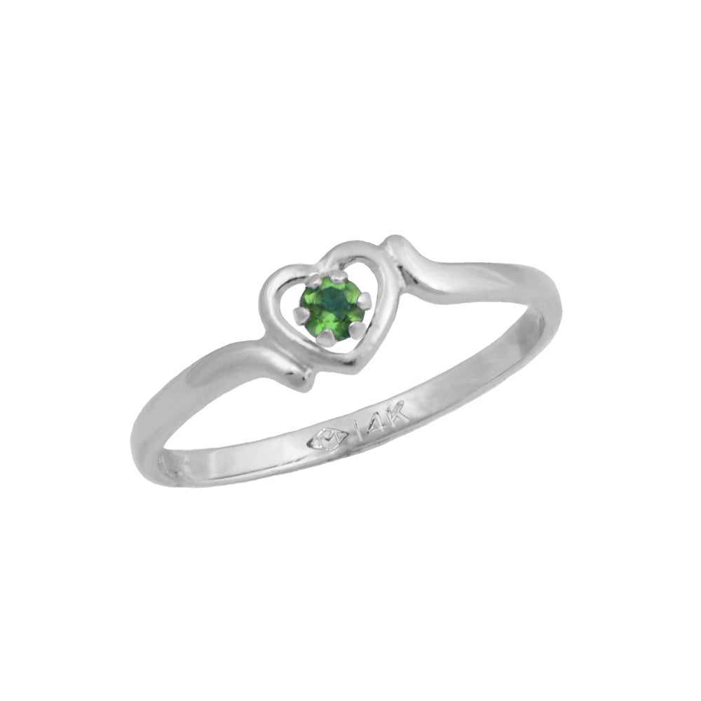 4 1/2 Girls 14K White Gold Genuine Birthstone Heart Shaped Ring For Children & Tweens