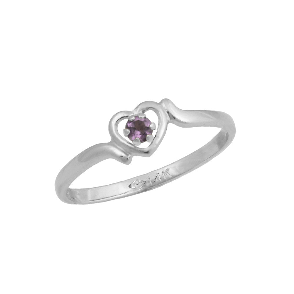 4 1/2 Girls 14K White Gold Genuine Birthstone Heart Shaped Ring For Children & Tweens