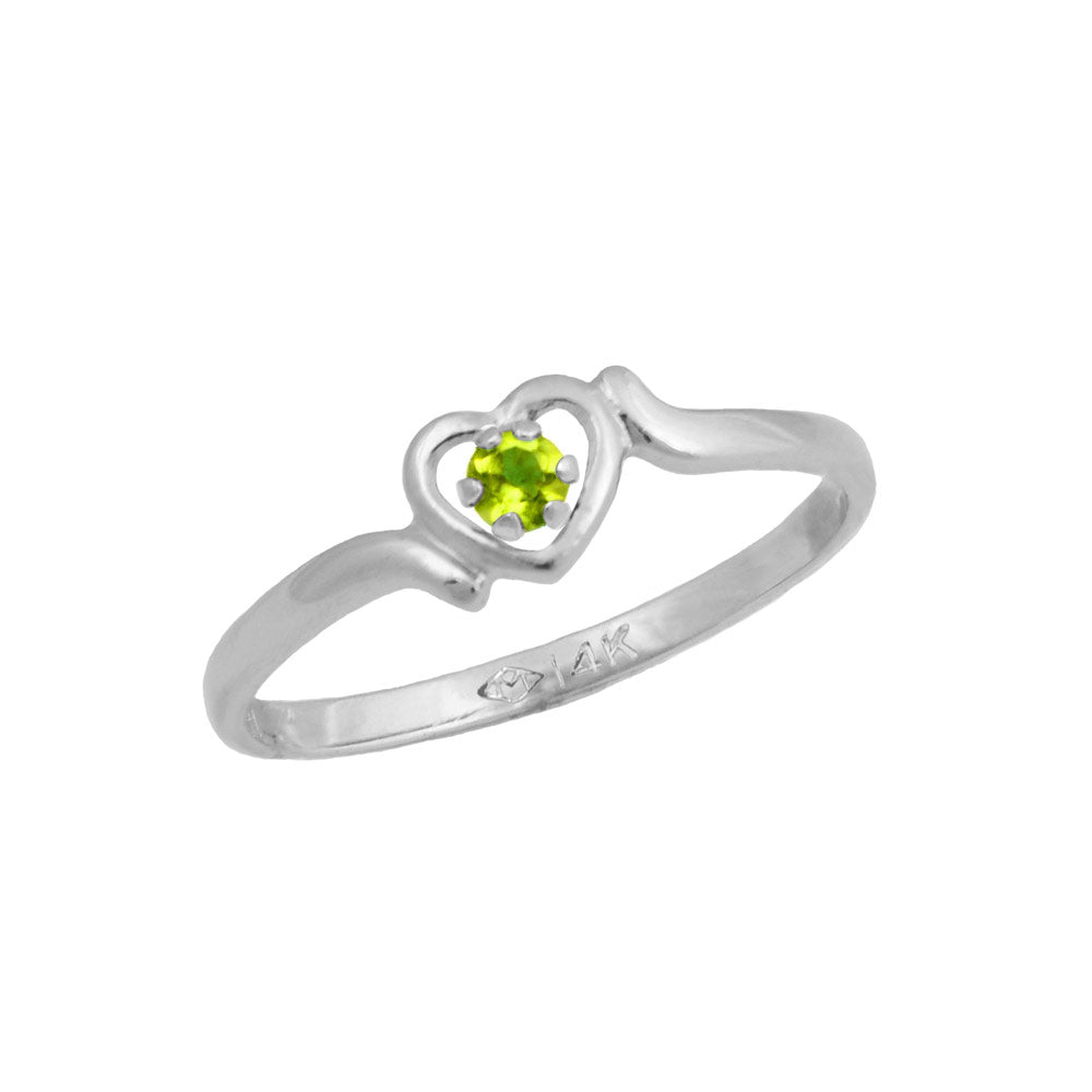 4 1/2 Girls 14K White Gold Genuine Birthstone Heart Shaped Ring For Children & Tweens