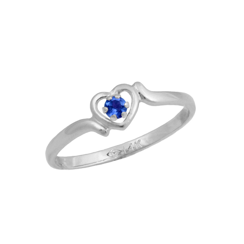 4 1/2 Girls 14K White Gold Genuine Birthstone Heart Shaped Ring For Children & Tweens