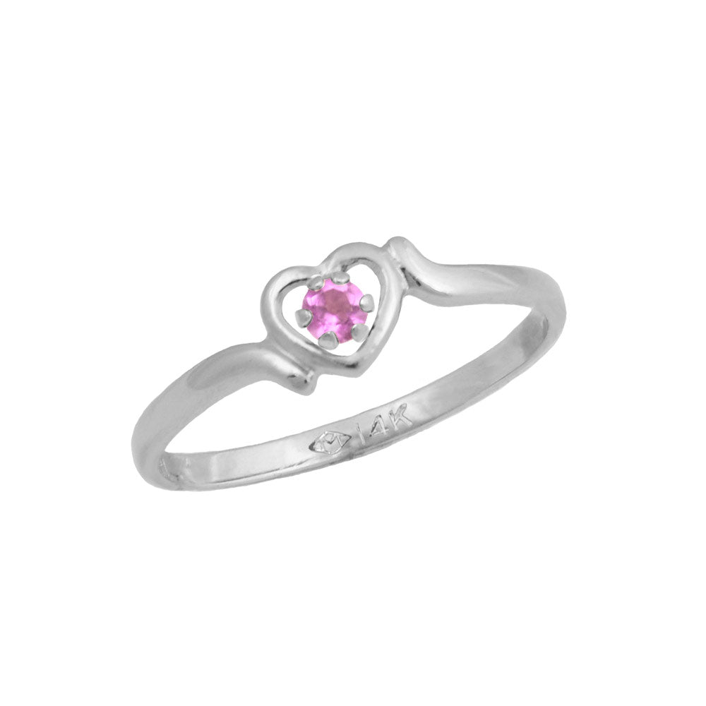 4 1/2 Girls 14K White Gold Genuine Birthstone Heart Shaped Ring For Children & Tweens