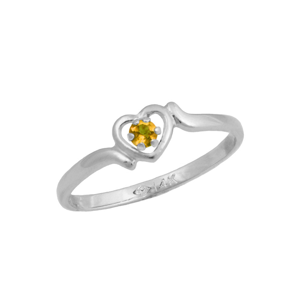 4 1/2 Girls 14K White Gold Genuine Birthstone Heart Shaped Ring For Children & Tweens