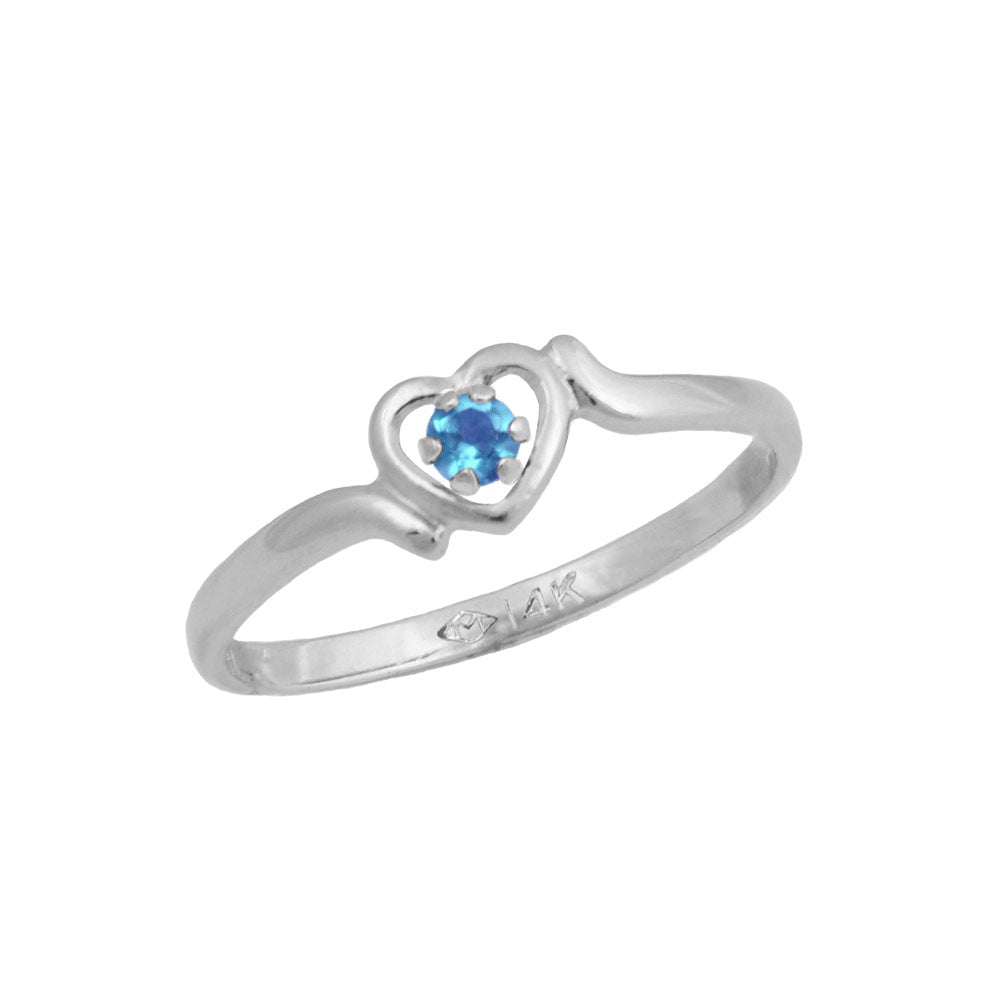 4 1/2 Girls 14K White Gold Genuine Birthstone Heart Shaped Ring For Children & Tweens